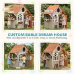 Outdoor Playhouse, Wooden Kids Playhouse with Dog Door, Cookware, Blackboard, Clock, Tic-Tac-Toe Roller for Backyard - Image 6