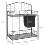 Folding Potting Bench Table, Metal Garden Workstation, Work Bench with Large Build-In Bag with Cover, 5 Hanging Hooks & Storage Shelf, Flourishes - Image 3