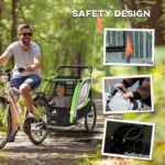 3-in-1 Bike Trailer for Kids, Running Stroller with 2 Seats, Jogging Cart with 5-Point Harness, Storage Units, Green - Image 8