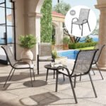 Set of 4 Outdoor Dining Chairs, Stackable Patio Chairs with High Back, Breathable Mesh Seat for Garden Lawn, Mixed Gray - Image 2