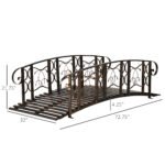 6' Metal Arch Backyard Garden Bridge with 660 lbs. Weight Capacity, Safety Siderails, Vine Motifs, Easy Assembly for Backyard Creek, Stream, Pond, Brown - Image 3
