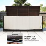 175 Gallon Outdoor Storage Box with Inner Liner, PE Rattan Wicker Deck Box with Pneumatic Bar Lift, Mixed Brown - Image 5