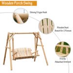 2-Seat Wooden Swing Bench, Ergonomic Design, 'A' Frame Construction, Stable and Non-Slip, Solid Wood Frame Log Garden Swing, for Outdoor and Indoor, Natural Wood - Image 4