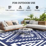 Reversible Outdoor Rug, Waterproof Plastic Straw with Carry Bag, 9' x 18', Blue & White Square Patchwork - Image 6