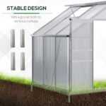 6' x 4' Aluminum Lean-to Greenhouse Polycarbonate Walk-in Garden Greenhouse with Adjustable Roof Vent, Rain Gutter and Sliding Door for Winter, Clear - Image 6