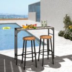 Outdoor Bar Table, Bar Height Patio Bar Table w/ Built-In Bottle Opener, Plastic Top with Wood Grain, 47.25" x 15" x 39" - Image 2