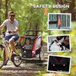 2-in-1 Walk/Ride Child Baby Bike Trailer for Kids 2 Seater, High-Visibility Bike Stroller for Toddler Wagon, Weather-Strong Double Bicycle Trailer Accessory, Red - Image 8