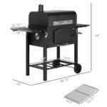 Charcoal BBQ Grill w/ Adjustable Height, Folding Shelves, Thermometer, and Wheels, Black - Image 3