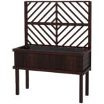 Elevated Wood Planter with Trellis for Climbing Plants, Raised Garden Bed with Legs and Drainage Holes, Carbonized