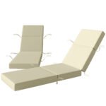 Set of 2 Chaise Lounge Cushion, 4" Thick Outdoor Lounge Chair Cushions with Ties for Patio, 21" x 72 ", Cream White