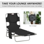 Tanning Chair with Face Hole, 5-Level Adjustable Outdoor Chaise Lounge Chair with Pillow for Beach, Pool, Black - Image 7