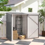 Outdoor 3.3' x 3.4' Lean-to Garden Storage Shed, Galvanized Steel Tool House with Lockable Door for Patio, Gray - Image 8