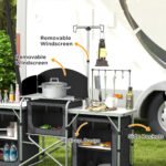 Aluminum Camping Kitchen, Portable Folding Camping Table with Fabric Cupboards, Windshield, Bag for BBQ, Picnic, Black - Image 5