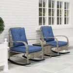 3 Piece Wicker Patio Furniture Set, Outdoor PE Rattan Rocking Chairs with Coffee Table, Cushions for Porch, Gray - Image 8