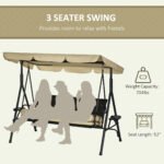 3-Seat Patio Swing Chair, Outdoor Canopy Swing Glider with Removable Cushion, Pillows, Adjustable Shade, and Rattan Seat, for Porch, Garden, Poolside, Backyard - Image 4