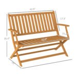 2-Person Foldable Wood Outdoor Bench with Backrest and Armrests for Garden, Porch, Park, Balcony, Teak - Image 3