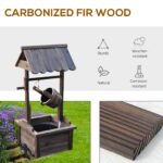 Outdoor Wooden Wishing Well Fountain with Adjustable Water Flow Rate, Rustic Waterfall Fountain, Carbonized Finish - Image 4