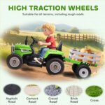 12V Ride on Tractor with Trailer, 25W Dual Motors, Battery Powered Electric Tractor with Remote Control, Music Startup Sound and Horn, LED Lights, Green - Image 7