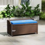 Outdoor Wicker Storage Bench with Storage & Cushion, Blue - Image 3