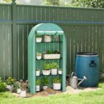 Mini Greenhouse, Portable Greenhouse with 4 Tier Shelves, Roll-Up Door, and Plastic Cover, 41.3" x 17.7" x 63", Green - Image 2