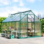 Polycarbonate Greenhouse with Swing Door and Two Adjustable Roof Vents, Aluminum Walk-in Greenhouse, 11x6 ft, Dark Green - Image 8