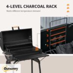 30" Portable Charcoal Barbecue Grill with Wheels Outdoor Barbecue with Adjustable Charcoal Rack, Storage Shelf, for Garden Camping Picnic - Image 5