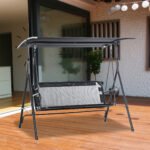 2-Seater Patio Swing Chair, Outdoor Adjustable Canopy Porch Swing with Armrests, Texeline Fabric and Steel Frame, Black - Image 2