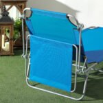 Outdoor Pool Chaise Lounge Chair, Folding Tanning Chair with Sun Shade, Blue - Image 7