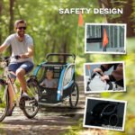 3-in-1 Bike Trailer for Kids, Running Stroller with 2 Seats, Jogging Cart with 5-Point Harness, Storage Units, Blue - Image 8
