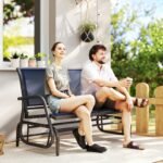 2-Person Outdoor Glider Bench, Patio Double Swing Rocking Chair Loveseat with Steel Frame, Dark Blue - Image 2