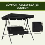 3-Seat Outdoor Patio Swing Chair w/ Cushion, Steel Frame Stand, Adjustable Tilt Canopy for Patio, Garden, Black - Image 7