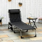 Padded Folding Chaise Lounge Chair, Outdoor 6-Level Reclining Camping Tanning Chair with Headrest for Beach, Yard, Patio, Pool, Black - Image 2