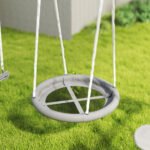 5 in 1 Kids Swing Set for Backyard with Heavy-Duty A-Frame Stand, Saucer Swing, Slide, Seesaw, Glider, Swing Seat, Gray - Image 7