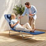 Folding Chaise Lounge Chair, Pool Sun Tanning Chair, Outdoor Lounge Chair with Reclining Back, Breathable Mesh Seat, Headrest for Beach, Yard, Patio, Dark Blue - Image 7