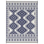 Reversible Outdoor Rug, Waterproof Plastic Straw with Carry Bag, 9' x 12', Blue & White Rhombus Border