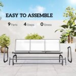 3-Person Outdoor Patio Glider Bench, Porch Glider Swing with 3 Seats, Breathable Mesh Fabric, Metal Frame, Cream White - Image 5