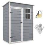 Resin Garden Shed, 5'x3' Outdoor Storage Shed with Lock, Window, Vent, Utility Tool Shed for Backyard, Patio, Gray