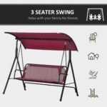 3-Person Porch Swing with Stand, Outdoor Swing for Patio Porch with Adjustable Tilt Canopy and Comfortable Swing Bench-Style Seat, Steel Frame, Wine Red - Image 6