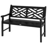 Outdoor Garden Bench, Wooden Frame Patio Bench with Geometric Pattern, 43.25 Inch Weatherproof 2-Person Love Seat for Garden, Lawn, Porch, Yard, Work Entryway, Black