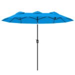 Double-sided Patio Umbrella, 9.5' Outdoor Umbrella with Push Button Tilt and Crank, 3 Air Vents and 12 Ribs, Cyan Blue