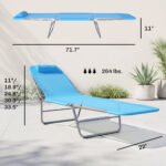 Folding Chaise Lounge Pool Chairs, Outdoor Sun Tanning Chairs with Pillow, Reclining Back, Steel Frame & Breathable Mesh for Beach, Yard, Patio, Blue - Image 3
