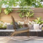 Adirondack Chair, Outdoor Wicker Rocking Chair with High Back, Seat Cushion, and Pillow for Porch, Balcony, Gray - Image 4