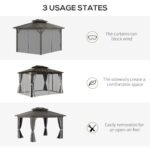 10' x 12' Hardtop Gazebo with Curtains and Netting, Permanent Pavilion Metal Double Roof Gazebo Canopy with Aluminum Frame and Hooks, for Garden, Patio, Backyard, Gray - Image 7