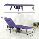 Folding Outdoor Chaise Lounge Chair Tanning Chair with 5-Level Adjustable Back, Side Table, Pillow, Pocket, Purple - Image 3