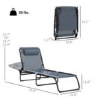 2 Folding Chaise Lounge Pool Chairs with 4-Position Reclining Back, Pillow, Breathable Mesh & Bungee Seat, Gray - Image 3