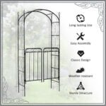 84" Garden Arch Arbor with Gate, Metal Arch Trellis, Garden Archway for Climbing Vines, Wedding Ceremony Decoration, Flourishes & Arrow Tips, Black - Image 5