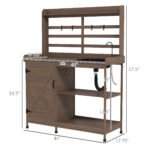 Wooden Potting Bench with Storage, Sink, Water Tap for Backyard, Patio, Balcony, Dark Brown - Image 3