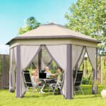 13' x 13' Pop Up Gazebo Hexagonal Canopy Shelter with 6 Zippered Mesh Netting for Patio Backyard Garden Wedding Party - Image 2