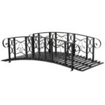 6' Metal Arch Backyard Garden Bridge with 660 lbs. Weight Capacity, Safety Siderails, Vine Motifs, Easy Assembly for Backyard Creek, Stream, Pond, Black