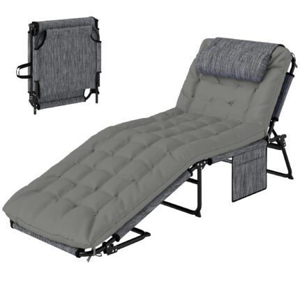 Folding Chaise Lounge Pool Chair with 4-level Reclining Back